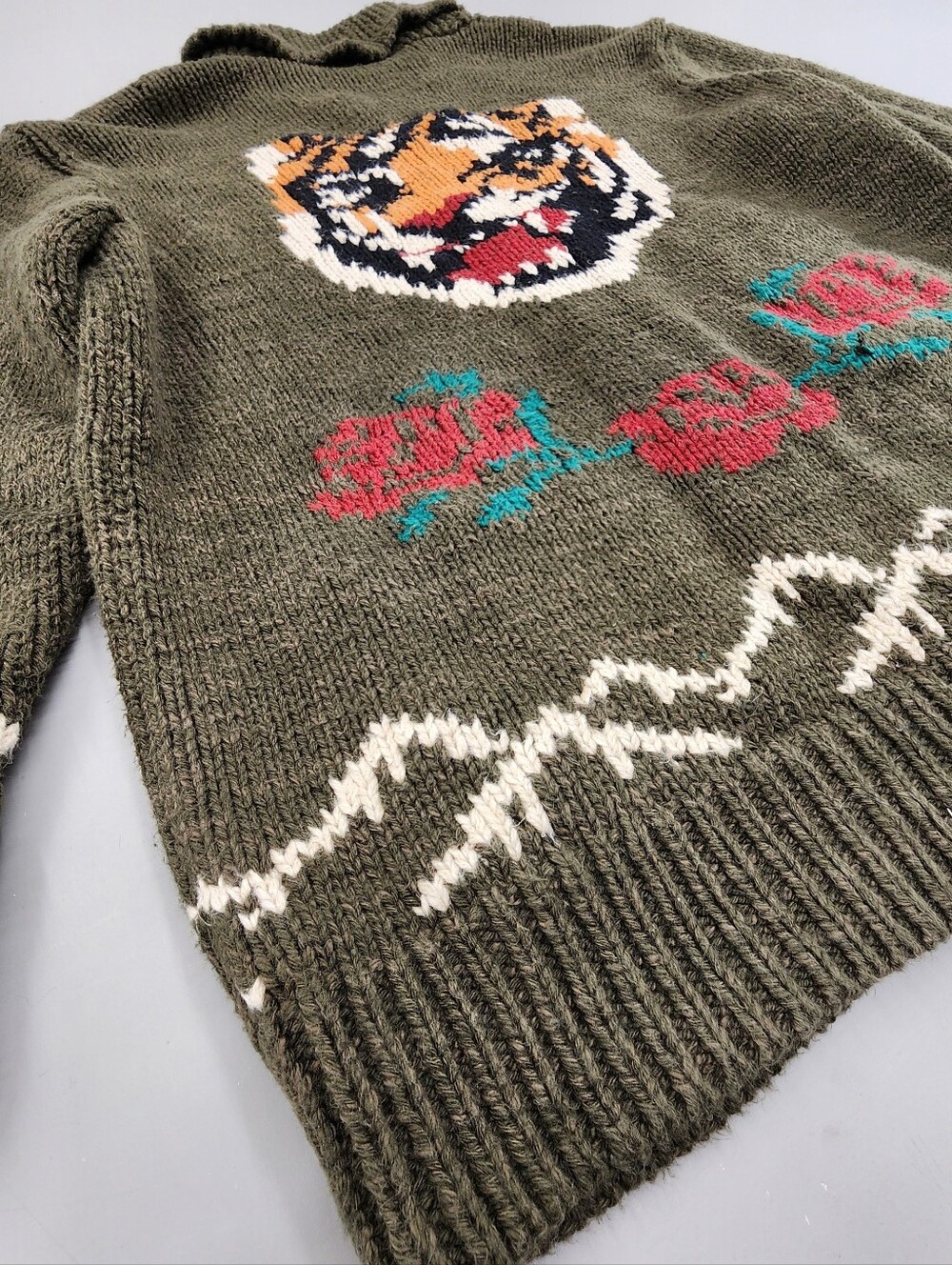 POLO Ralph Lauren Tiger Cotton Cowichan Cardigan Sweater Vintage Intarsia